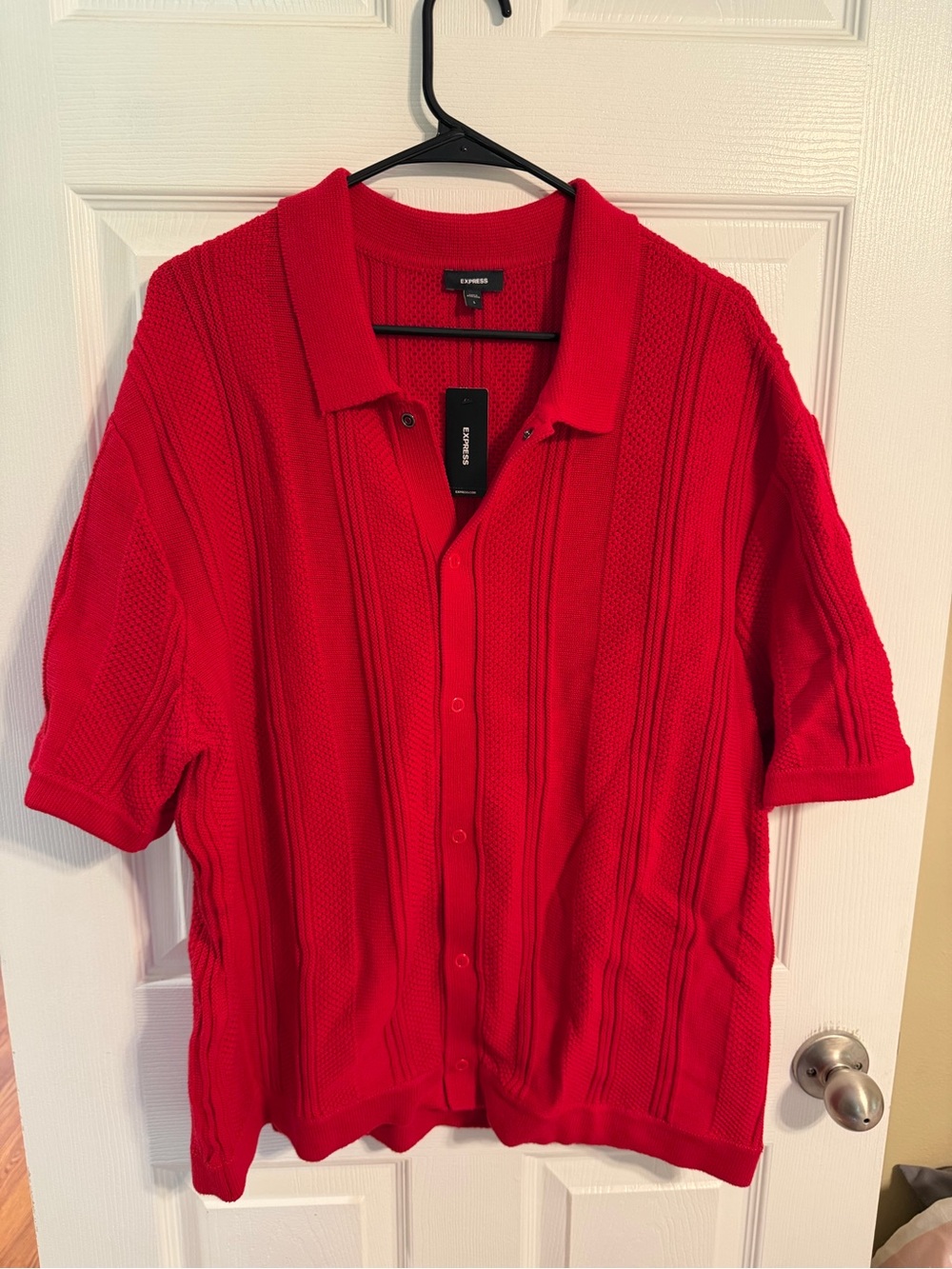 Express Bright Red Knit Polo Cardigan